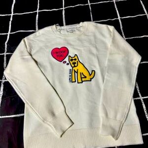 NWT. Life is Good "I Woof You" Dog crew neck sweater in cream color. Size S.